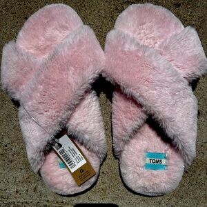 TOMS Soft Pink Furry Slippers